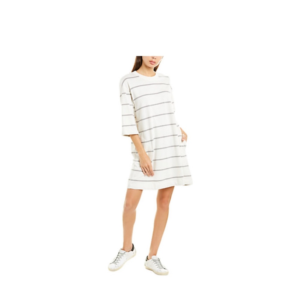 ATM neutral striped T-shirt dress with pockets